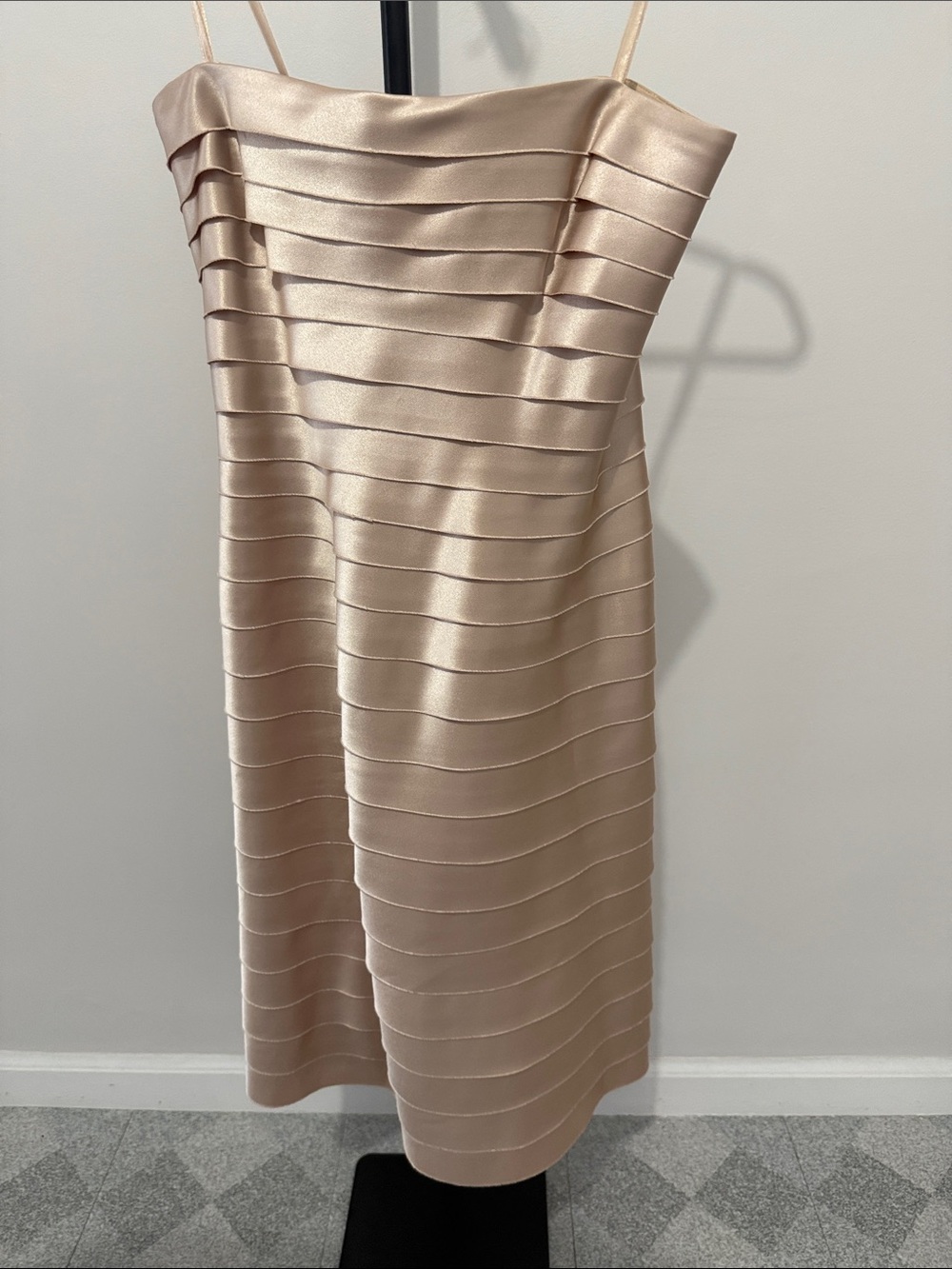 BCBGMaxAzria Champagne Satin-Look Bandage Midi Skirt